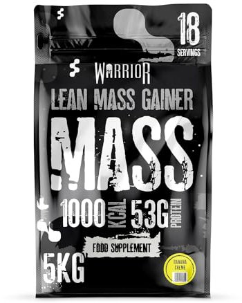 Warrior Mass Protein Powder – 5.04kg – Serious Mass Gainer – High Calorie, Weight Gain Supplement – 61g of Protein, 18 Servings, 1000+ Calories Shake, Supports Muscle Growth (Banana Crème, 5kg)