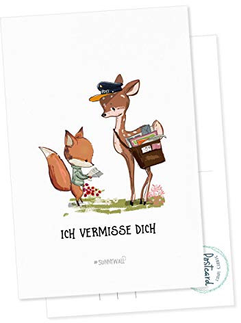 Postkarte Geschenkkarte Rehkid Reh & Fuchs Postbote Ich vermisse Dich