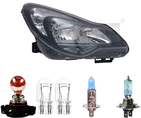 EISENFELS Bundle Set 70799691 Scheinwerfer links + Leuchtmittel W21/5W Classic + H7 NIGHT BREAKER + H1 Cool Blue Intense + PHILIPS PSY24WSV+ kompatibel mit Corsa D S07