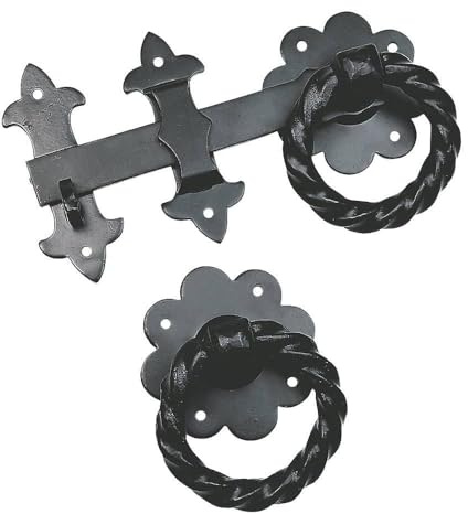 Hardware Solutions Twisted Ring Gate Latch, Black | Heavy design; antique black finish; for interior and exterior doors; steel construction.