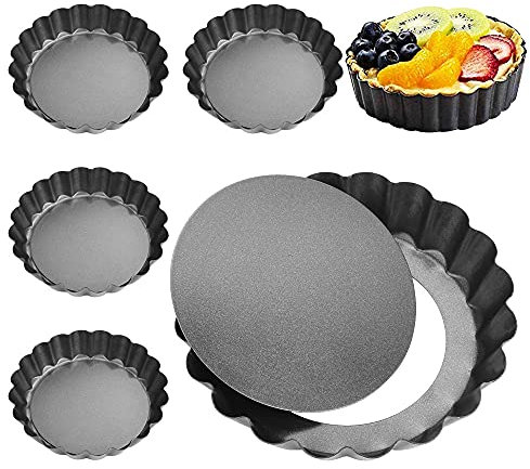 PERFETSELL 6 Stück Tortenform Runde Kuchenform mit Hebeboden Mini Quicheform Tartelette Förmchen 10 * 2cm Obstkuchenform mit Abnehmbaren Basis Obstbodenform für Schokoladen Quichesmuffins