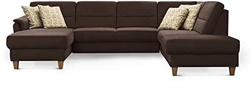 CAVADORE Wohnlandschaft Palera / Federkern-Sofa in U-Form im Landhausstil / 314 x 89 x 212 / Mikrofaser-Bezug, Braun