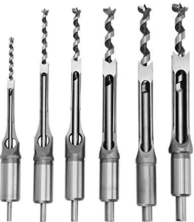 6pcs Perceuse trou carré bédane burin set, Forets à bois trou carré Bédanes Creux Foret a trou carre Foret Trou de Perçage Mortaiser Burin 6,4/8/9,5/12,7/14/16mm Mèches Trou Carré