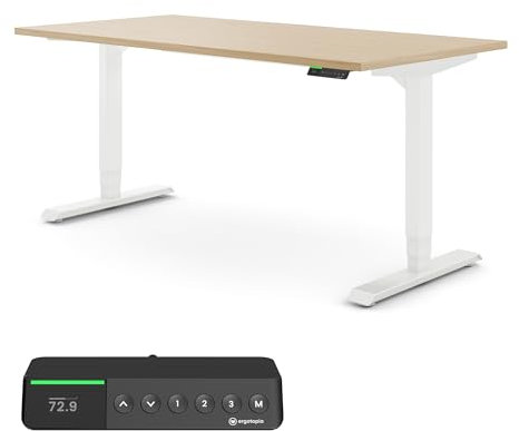 Ergotopia Desktopia Pro X Elektrisch höhenverstellbarer Schreibtisch, Ergonomischer Stehtisch für Büro oder Home Office (Ahorn, Gestell Weiß, 160 x 80 cm)