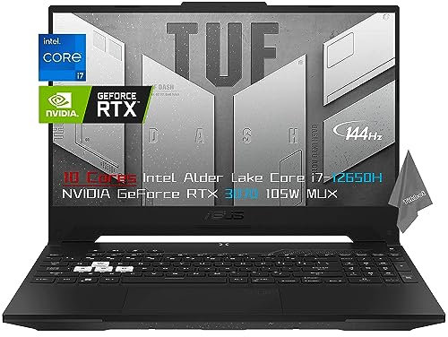 2022 ASUS TUF Dash 15.6 144Hz Thin Flagship Gaming Laptop, 10 Cores Intel Alder Lake i7-12650H, GeForce RTX 3070 105W MUX, 40GB DDR5, 2TB SSD, Backlit KB, Wi-Fi 6, Thunderbolt 4