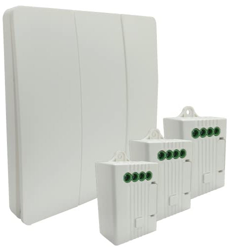 LED ATOMANT Kit Interruptor Inalambrico Autoalimentado 3 receptores WIFI y RF 433MHz. Sin Cables ni Baterias. Interruptor Pared con Receptor Wifi. Admite 10 Pulsadores Conmutados. (Pulsador 3 vias).