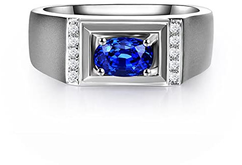 Ringe Weißgold für Herren, Saphir Ring Männer Echt 1,025 karat Eheringe gr.45 (14.3) Schmuck Herren Ringe