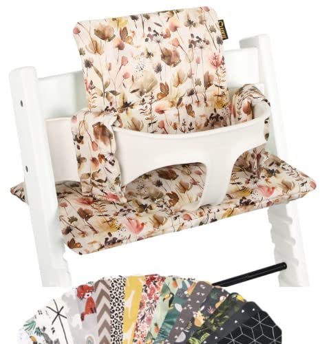 UKJE Cuscino compatibile con Stokke Tripp Trapp - Morbido cuscino per sedile per neonati, bambini e bambini piccoli, Accessori per seggiolone, Inserto in tessuto di cotone (wilde bloemen)