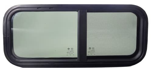 Ventana corredera con anillo decorativo, ventana de caravana, ventana lateral, ventana de ventilación, autocaravana, ventana, camping, ventana, aluminio, cristal (1000 x 400 mm)