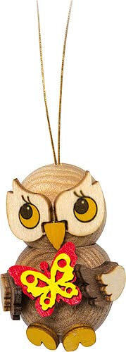 Drechslerei Kuhnert Baumschmuck Eulenkind mit Schmetterling - 4 cm
