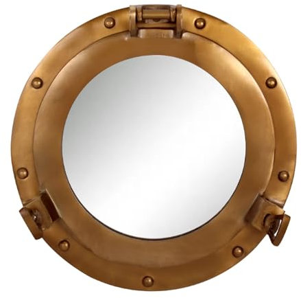 Handcrafted Trading Co. Brass Antique Mirror Porthole Window 11, Nautical Ships Porthole for Home and Maritime Decor