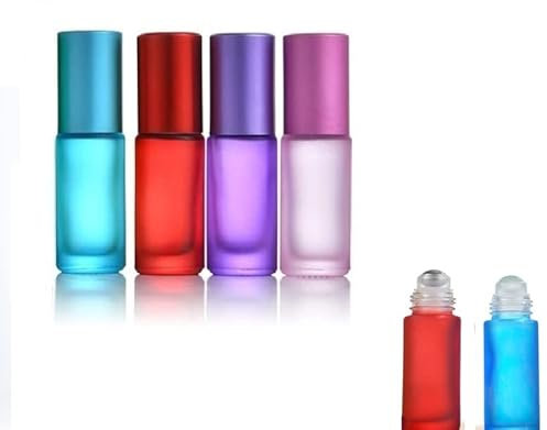 GNAUMORE Flacons Roll on Vide en Verre Coloré,Roll on Vide,Bouteille d'huile Essentielle en Verre Coloré,Flacon à Bille,pour Huile Essentielle,Aromathérapie,Parfum 5ML 4pcs