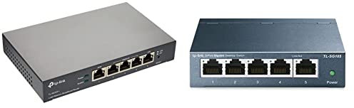 TP-Link Load Balance Breitband-Business-Router & TL-SG105 5-Ports Gigabit Netzwerk Switch (bis 2000 MBit/s, geschirmte RJ-45 Ports, Metallgehäuse, optimiert Datenverkehr) blau metallic