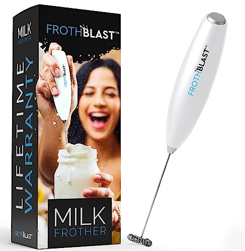 FrothBlast Milk Frother Handheld for Coffee (Foam Maker) Electric Whisk Drink Mixer for Lattes, Cappuccino, Frappe, Matcha, Hot Chocolate (WHITE)