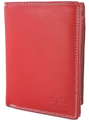 L&B Collection Echt Leder Herren Geldbörse »2338« Hochformat I mit RFID Schutz I Portemonnaie Groß mit Münzfach I 8 Kartenfächer I Geldbeutel für Männer I Brieftasche Wallet Portmonee (Rot)