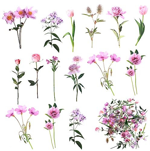 40 Stk Blume Aufkleber Abziehbilder, Scrapbooking Blume Aufkleber Sticker Selbstklebende Dekoration Transparentes für Laptop, Handy, Wand, Möbel, Scrapbook, Auto, Fahrrad - Pinke Blume