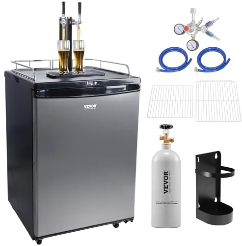 VEVOR Beer Kegerator, Dual Tap Commercial Draft Beer Dispenser for D system, Full Size Keg Refrigerator with 5lbs CO2 Tank, Hold 2 Sixth / 3 Ball lock keg, Silver