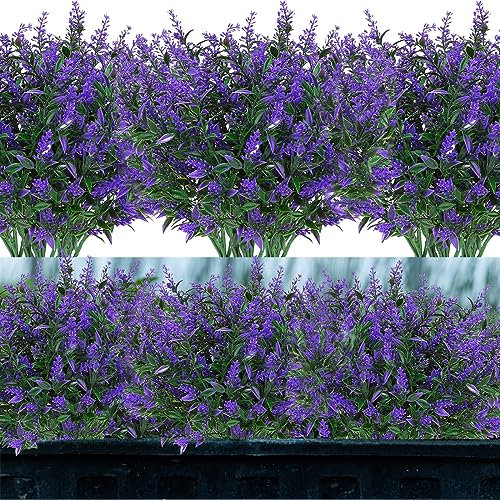 12 Bündel Kunstblumen Balkon Künstliche Blumen Künstliche Balkonpflanzen Lavendel Künstliche Pflanzen wie Echt UV-beständige Kunstpflanzen Außenbereich für Innen Draußen Garten Büro Hause Balkonkasten