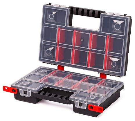 Mivos Doppelseitig Sortimentskasten 12” für Zubehör und Kleinteile - 2 seitig Sortimentsbox 287 x 186 x 100 mm - Schraubenbox mit 24 Fächer zur Aufbewahrung - Sortierkasten - Sortierbox