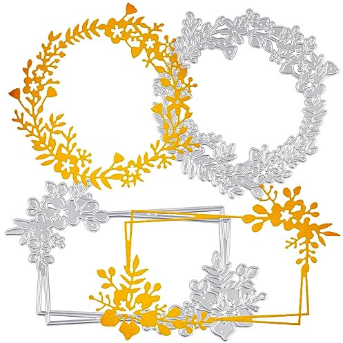 BETESSIN 2Pcs Stanzschablone Kranz Cutting Die Blumenkranz Rund Rechteckig Scrapbooking Stanzform Herbst Metall Prägeschablone Kartenbasteln Grußkarte Album Herstellung