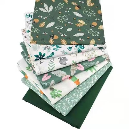 CraftsFabrics Patchwork Stoffe Paket – 7 Stück 50×50 cm – 100% Baumwolle Stoffe – Fat Quarter Stoffpaket Grün Blumen Waldmotive – Baumwollstoff für Nähen, Quilten, Patchwork, Basteln, DIY Projekte