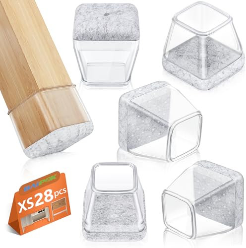 28 Stück Stuhlbeinkappen, BAIPOK Schutzkappen für Stuhlbeine, filzgleiter für stühle, Transparent Silikon Stuhlbeinschoner, Gummi Stuhl Beinkappen für Hartholzböden (17-22mm)