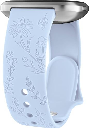 Vancle Armband für Fitbit Versa 2, Damen Herren, Silikon Armbänder Floral Gravierte Uhrenarmband Sport Ersatzarmband, Mintblau