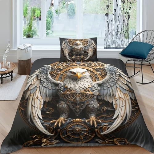 GEEYOU Flying Creatures Bequem Bettwäsche-Set Personalisierter Adler Steppdeckenbezug Set Mit Reißverschluss Bettbezug Set Microfaser Bettdeckenbezug Für Erwachsene Und Kinder Single(135x200cm)