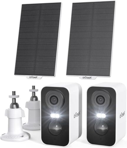ieGeek 2K (Type-C) Überwachungskamera Aussen Akku Kabellose mit Solarplatten, 5200mAh Akku Kamera Überwachung Aussen WLAN, PIR-Bewegungserkennung, 2-Wege Audio, Alexa Kamera, Schwarz, 2Pcs,IP65-Weiß