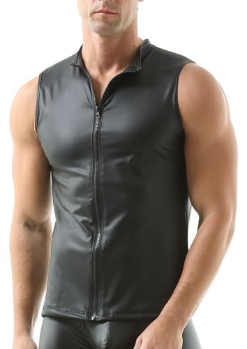 YUFEIDA Débardeur sans manches en cuir synthétique pour homme