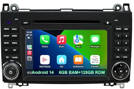 NVGOTEV Android 14 Car Radio per Mercedes-Benz A Classe W169/ B Classe W245/ Viano & Vito W639/ Sprinter W906 con Octa-Core 6GB+128GB Built-in 4G LTE Car Play Android Auto DAB SWC Bluetooth GPS Navi