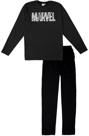 Marvel Pyjamas for Men - Pyjama Set Long Sleeve Top with Trousers Black, black, XL