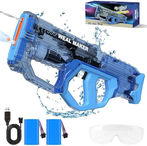 Potente Pistola de Agua Eléctrica, Resistente al Agua IP67 para Adultos y Niños, Pistolas de Agua y Rifles Automáticos, Alcance de 8 a 10M, Pistolas de Agua para Playa, Piscina, Jardín (Azul)
