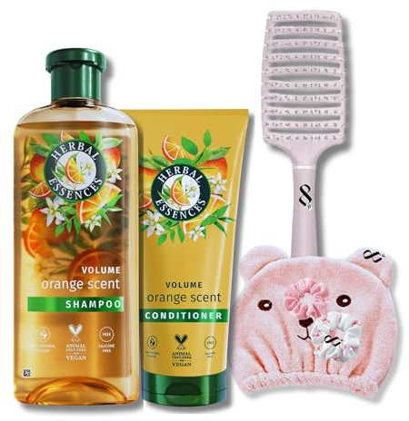 Vegan Volume Hair Care Shampoo and Conditioner Set Bundle With Herbal Essences 350ml Shampoo,250ml Conditioner Orange Scent and Infinite Emblems Hair Care Set.