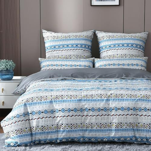 MILDLY Satin Bettwäsche 135x200 4teilig, Boho Baumwolle kühlende Bettwäsche-Sets mit Reißverschluss öKotex Zertifiziert Enthält 2 Bettbezug 135x200 und 2 Kissenbezüge 80x80, Boho