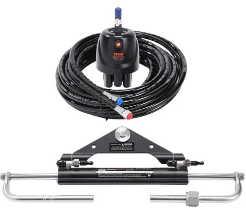 VEVOR Hydraulisches Außenborder-Lenkset, 300 PS, hydraulisches Lenksystem für Marineboote, mit Steuerpumpe, Zweiwege-Sperrzylinder und 8 m hydraulischem Lenkschlauch, für Einstationen-Einmotorboote