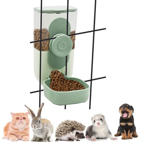1L Rabbit Pet Food Dispenser, Hanging Automatic Food Bowl for Cage, Feeding Station for Small Dog Cat Kitten Bunny Guinea Pig Ferret, 1L Capacity (Feeder)