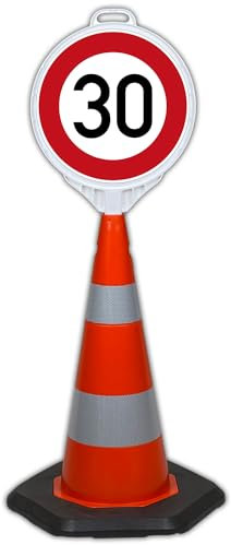 UvV ECOSign Leitkegel, Warnkegel mit Schild PVC 70 cm >3.5 kg schwer reflektierend (Hoechstgeschwindigkeit VZ-274-30)