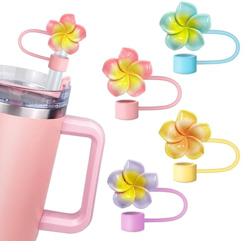 Stanley Strohabdeckung mit Blumen-Design - 10 mm Strohaufsatz für 1,2 l Becher - Zubehör für Wasserflaschen - Sommer, Hawaii - 4 Stück