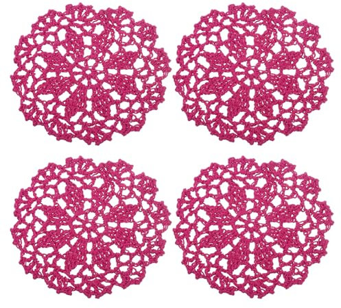 QUARKZMAN Tissu sous-Verres, 4pcs 4 - Coton Tissé Crochet Napperons, Dentelle Broderie Tasse Tapis avec Floral Motif pour Mariage Fête Décoration (Rose Rouge)