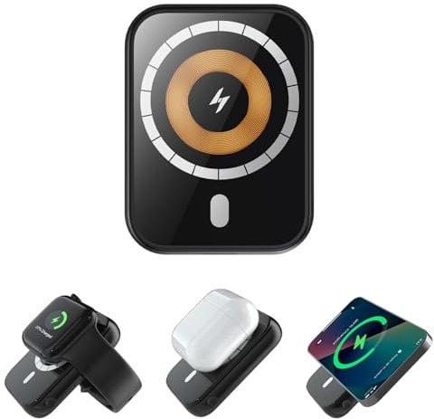 Olycism Batterie Externe 3 en 1 Multifonctionnelle 5000mAh Magnetic Chargeur Portable Magnétique sans Fil avec Smart Phone i-Watch HUA-WEI Watch Ecouteurs Un Cadeau approprié pour Tarvel Camping
