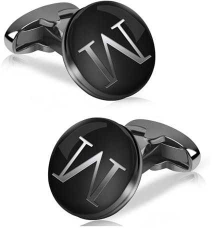 Manschettenknöpfe für Herren, Mr.Van Schwarz Round Classic Initialen Cufflinks Personalisieren Mit Buchstaben Hemd Hochzeit Geschäft Party Für Männer M