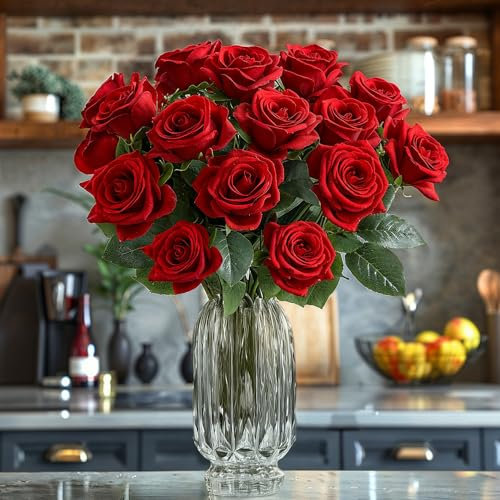 Himutain Realistische künstliche Seidenrosen, 53,3 cm, rote Rosen für Dekoration, Hochzeit, Muttertag und Valentinstag, 16 Stück