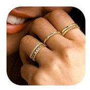 Adramata 5 Stück Frauen Ringe Set - 14 Karat Vergoldete Verstellbare Daumen- und Fingerringe, Einfacher Bandring, Stapelbare Offene Silber/Gold Schmuck