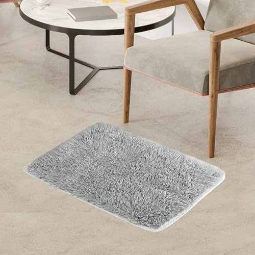 JingZhouYang Teppiche Gegend 40x60CM, Nette Dicke weiche Teppich, Shag Flauschige Plüsch Teppiche Dekor für Kinderzimmer, Schlafzimmer, Wohnzimmer, Badezimmer (Grau)