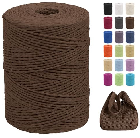 CAMAL Raffia Garn zum Häkeln Von Taschen, 2mm x 300m Geflochten Raffia Papierdraht Weich Raffia Strickgarn Bast zum Stricken Tasche, Strandmütze, DIY Handarbeiten (Kaffee)
