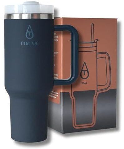 Motivai® Tumbler - 40oz - Thermobecher mit Griff und Strohhalm - Edelstahlbecher - Travel Cup - Mug to go - Trinkbecher to go - Thermosflasche - (Elefantengrau)