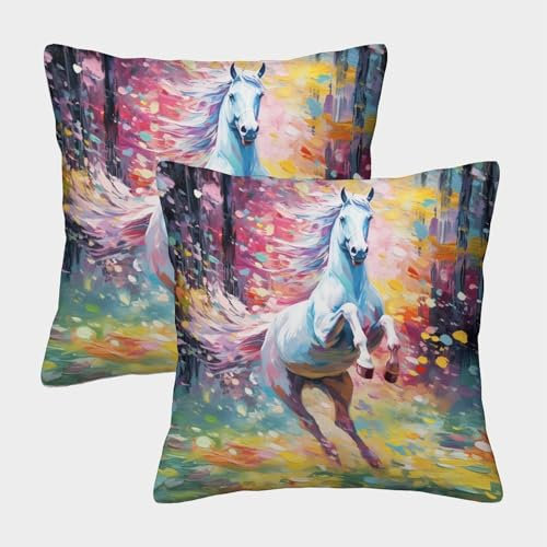 ENYISIYULO Deko Kissenbezug Pferd 2er-Set Kissenhülle Dekorative Weiche Steed Running Pferd Wohnzimmer Zierkissen Für Couch Stuhl Bett Garten Balkon 50x50cm