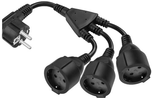 CERRXIAN 1 Fuß EU Europa Schuko UPS PDU Y Splitter Netzkabel, IEC 320 CEE 7/7 Stecker auf 3X CEE 7/3 Europa Schuko Buchse Adapter Verlängerungskabel (Black)