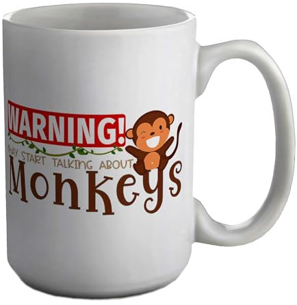 Shopagift Warning Monkeys Mug Funny Jungle Animal White 15oz Large Ceramic Cup